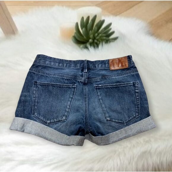 MADEWELL DARK WASH DENIM CUFFED SHORT SHORTY SHORTS - Picture 5 of 12